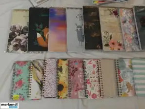 Mixed stock of sketch notebooks, spiral notebooks, document folders 125 pieces.