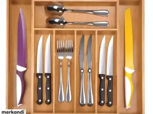 Bamboo Cutlery Drawer Organizer - Extendable - 7 Compartments