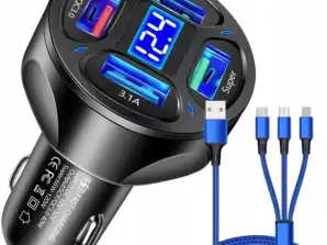 FAST Car Charger 4xUSB 7A STRONG 66W 2xQC FAST CABLE 3IN1