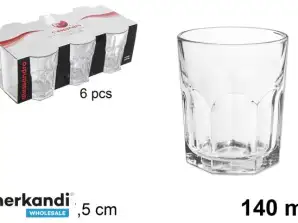 Pakuotėje 6 stiklinės vandens stiklinės 140 ml 6,3x6,3x7,5cm