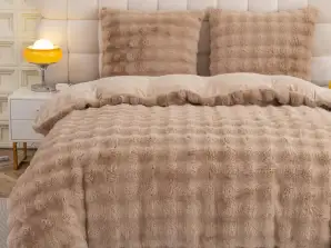 JUEGO DE CAMA 200x220 CON SÁBANA BAJERA PELUDO SHD224-2833 BEIGE