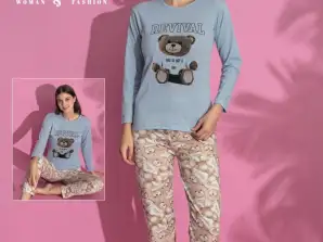 Großhandel für Damenpyjamas: Langärmelige Modelle in stilvollen Farben und Mustern.