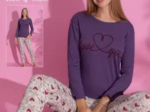 Damenpyjamas mit langen Ärmeln für den Großhandel, in attraktiven Farb- und Designkombinationen.