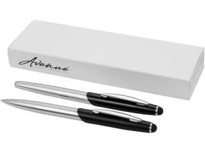 Élégant ensemble d’instruments d’écriture Geneva Stylus - Noir argenté avec recharge bleue pour une écriture élégante