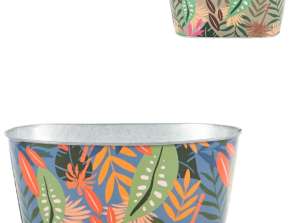 Bloempot Bob Jungle ovaal 24,5 cm 2 assorti metaal decoratief