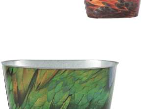 Bloempot Bob Feather ovaal 24,5 cm 2 assorti metaal decoratief