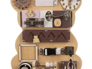 14-in-1 manipulation board with teddy bear motif