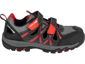 Sandalen aus Velours/Textil. grau rot.. s1 sra. 