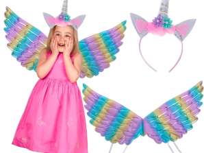 Costume di carnevale costume unicorno travestimento ali fascia arcobaleno