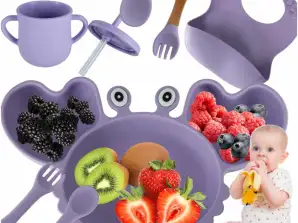Silicone Tableware for Babies Crab Set of 9 Pieces Purple