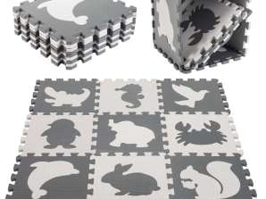 Tapis puzzle en mousse pour enfant 9 pièces gris écru 85cm x 85cm x 1cm
