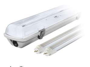Kit: 1x hermetische LED-Lampenleuchte IP65 1 Seite 2x LED-Leuchtstofflampe 120cm 18W T8 6000K 1 Seite kalt