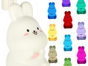 Luce notturna per bambini in silicone LED bianco con coniglietto rosa