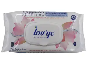 Lov'yc micellar wipes make-up removers 40 u. 3 in 1 micellar with Lotus flower extract.