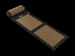 Gezondheidsmat met acupressuur spikes met kussen 130x50cm gouden spikes Rebel Active