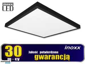 LED panelis 60x60 48W lubų šviestuvas kasetė 3000K šiltas juodas paviršiaus montavimo rėmas