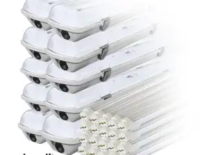 Sada 10x hermetického LED svítidla ip65 1 strana 20x LED zářivka 120cm 18w t8 6000k 1 strana studená
