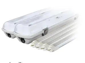 Sada: 2x hermetické LED svítidlo ip65 1 strana 4x LED zářivka 120cm 18w t8 6000k 1 strana studená