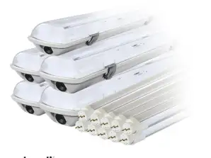Sada: 5x hermetická LED lampa svítidlo ip65 1 strana 10x LED zářivka 120cm 18w t8 6000k 1 strana studená