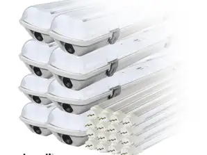 Kit: 8x hermetische LED-Lampenleuchte IP65 1 Seite 16x LED-Leuchtstofflampe 120cm 18W T8 6000K 1 Seite kalt