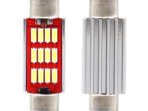 LED-lamper canbus 4014 12smd festoon c5w c10w c3w 39mm hvit 12v 24v amio 01290