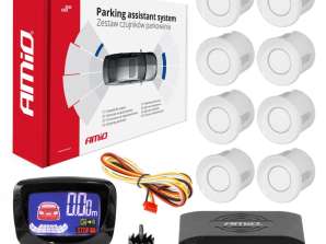 Kit de capteurs de stationnement capteurs de marche arrière LED graphique 8 capteurs blanc AMIO 01600