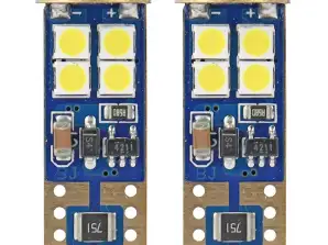 LED izzók canbus 12smd 2835 t10e w5w fehér 12v 24v amio 01636