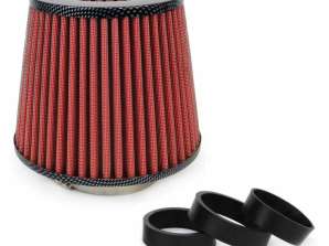Filtro de aire cónico universal rojo/carbono 3 adaptadores amio 01713