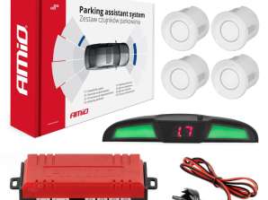 Zestaw czujników parkowania cofania led cob 4 sensory białe amio 02283