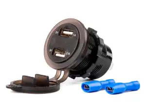 Wasserdichte Ladegerät mit Steckdosen und Spannungstester 2x USB 12V 24V MOD 06 AMIO 02856