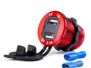 Wasserfester Ladegerät mit Spannungsprüfer 2x USB 12V 24V MOD-11 Amio 02861
