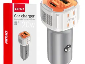 Chargeur de voiture usb a usb c 20w amio 03882