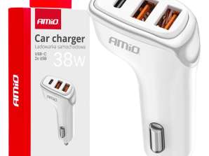 Car charger 2x usb a usb c 38w amio 03886