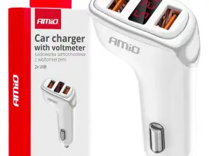 Chargeur de voiture 2x usb a voltmètre 3.1a amio 03887