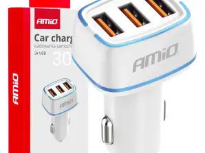 Chargeur de voiture 3x usb a 30w amio 03889