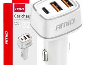 Chargeur de voiture 2x usb a usb c 32w amio 03890