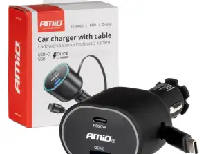 Chargeur de voiture rapide avec câble rétractable 85w PD30W PD20W QC3.0 USB A USB C AMIO 04176