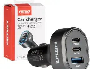 Chargeur de voiture rapide 85w qc3.0 pd65w pd20w 2x usb c 1x usb a amio 04177