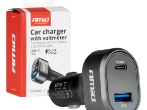 Chargeur de voiture rapide avec voltmètre 48w pd30w qc3.0 usb a usb c amio 04178