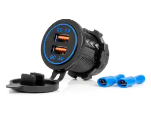 Chargeur de voiture avec prises usb étanche 2xusb qc3.0 12v 24v amio 04218