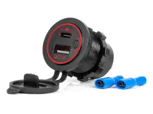Biloplader med USB-stik Vandtæt USB C QC3.0 12V 24V AMIO 04221