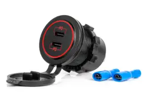 Biloplader med usb-stik vandtæt 2x usb c 12v 24v amio 04223