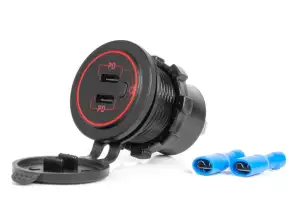 Biloplader med usb-stik vandtæt med afbryder 2x usb c 12v 24v amio 04224