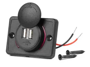 Biloplader med usb-stik vandtæt firkantet 2x usb 12v 24v amio 04230