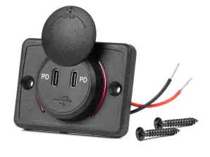 Biloplader med usb-stik vandtæt firkantet 2x usb c 12v 24v amio 04232