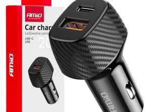 Car charger qc pd 20W USB A USB C AMIO 04282