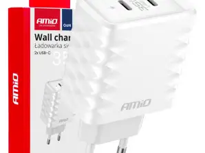 Chargeur mural de charge rapide 35w 2x usb c 100 240v amio 04288