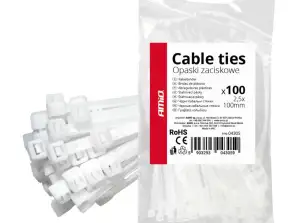 Blanc Colliers de serrage 2.5×100mm 100 pcs AMIO 04305