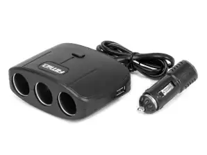 Tupakansytyttimen pistorasian jakaja laturilla 2x usb a on/off 12v 24v 100w 70cm amio 04362