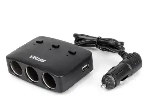 Tupakansytyttimen pistorasian jakaja laturilla 2x usb a on/off led 12v 24v 100w 70cm amio 04363